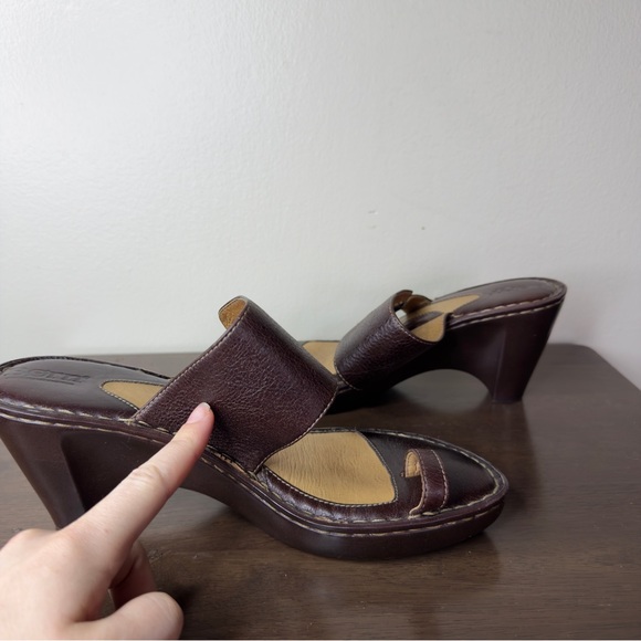 Born Brown Leather Wedge Sandals Sz 9 Womens - Picture 2 of 7